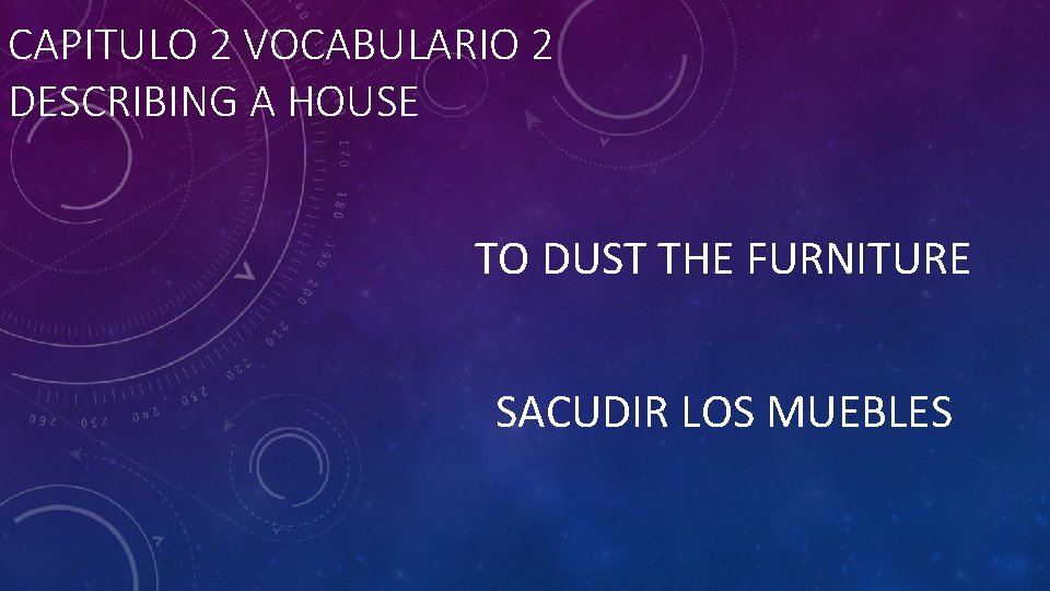 CAPITULO 2 VOCABULARIO 2 DESCRIBING A HOUSE TO DUST THE FURNITURE SACUDIR LOS MUEBLES