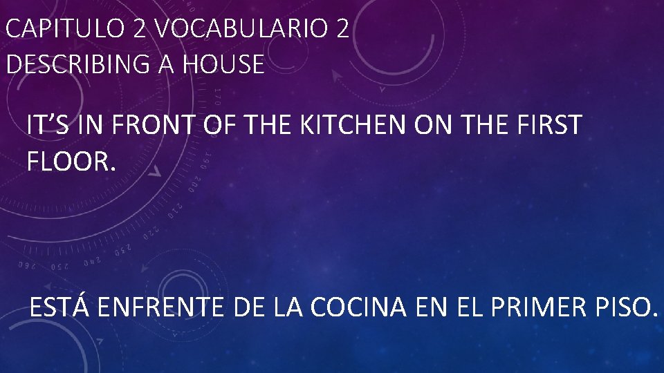 CAPITULO 2 VOCABULARIO 2 DESCRIBING A HOUSE IT’S IN FRONT OF THE KITCHEN ON