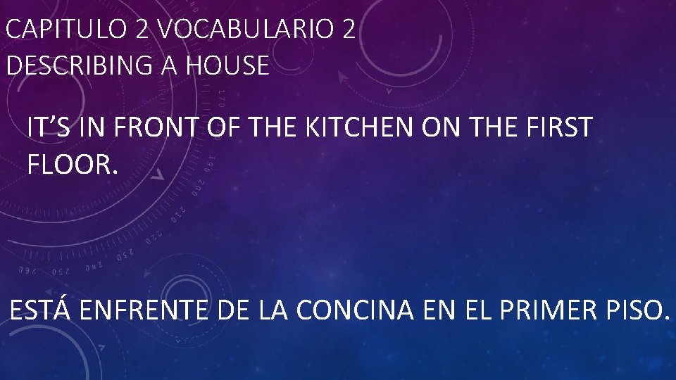 CAPITULO 2 VOCABULARIO 2 DESCRIBING A HOUSE IT’S IN FRONT OF THE KITCHEN ON