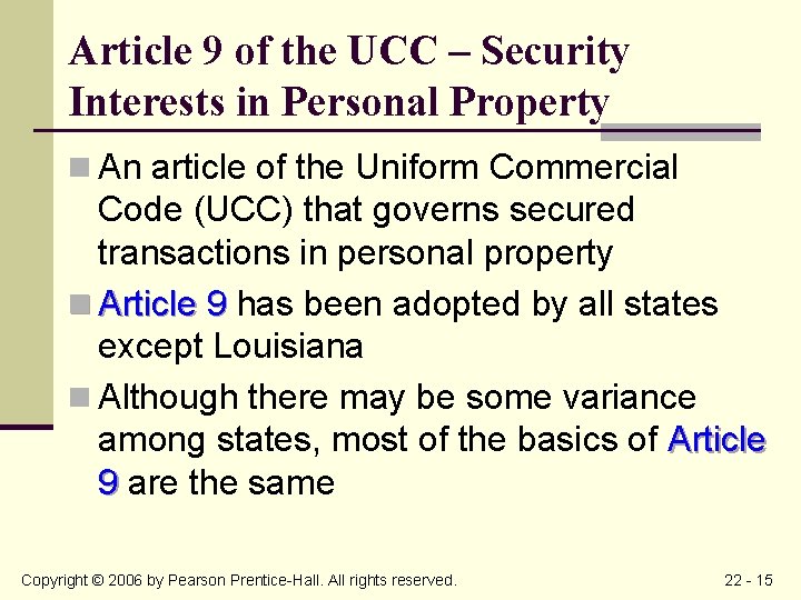 Article 9 of the UCC – Security Interests in Personal Property n An article