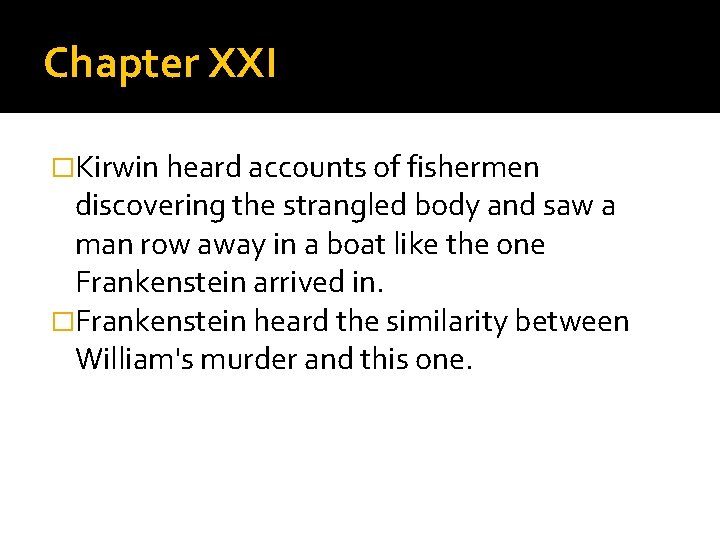 Chapter XXI �Kirwin heard accounts of fishermen discovering the strangled body and saw a