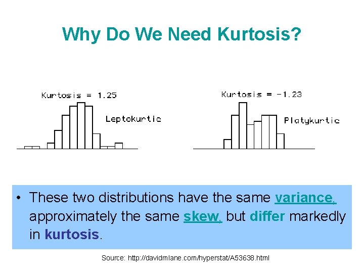 Why Do We Need Kurtosis? • These two distributions have the same variance, approximately