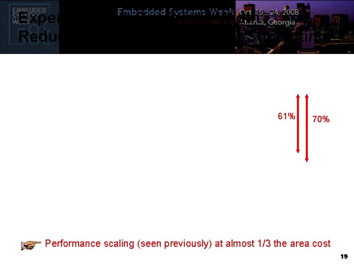 Experiment #4: Combined Width Reduction and Instruction Set Subsetting 61% 70% Performance scaling (seen