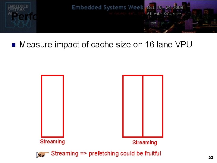 Performance Impact of Cache Size n Measure impact of cache size on 16 lane