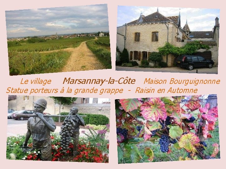 . Le village Marsannay-la-Côte Maison Bourguignonne Statue porteurs à la grande grappe - Raisin