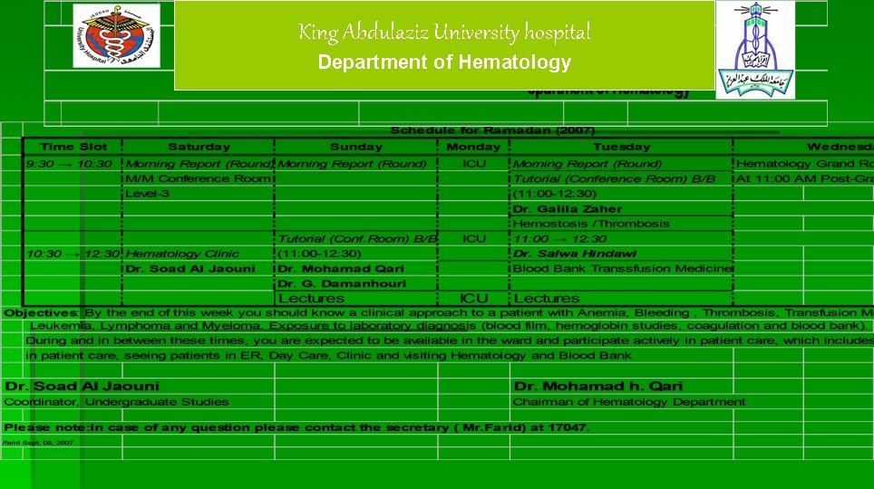 King Abdulaziz University hospital Department of Hematology 