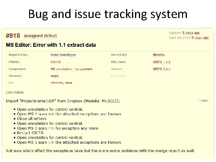 Bug and issue tracking system 