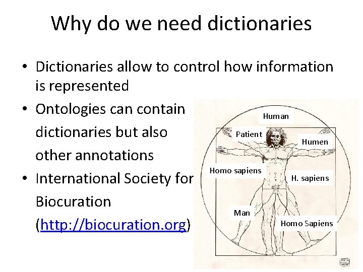 Why do we need dictionaries • Dictionaries allow to control how information is represented
