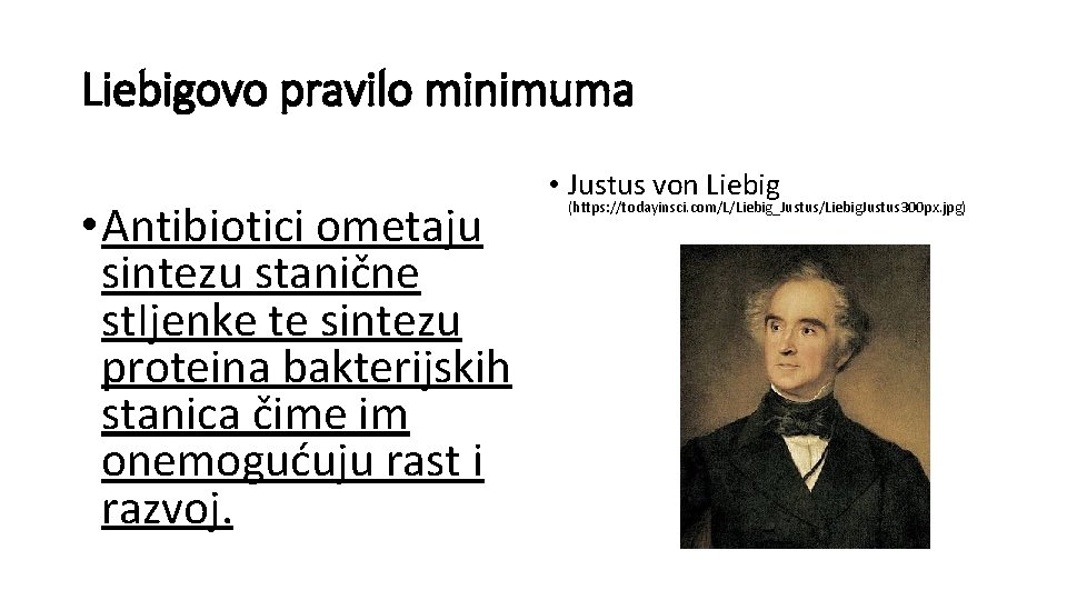 Liebigovo pravilo minimuma • Antibiotici ometaju sintezu stanične st. Ijenke te sintezu proteina bakterijskih