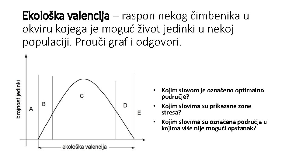 Ekološka valencija – raspon nekog čimbenika u okviru kojega je moguć život jedinki u