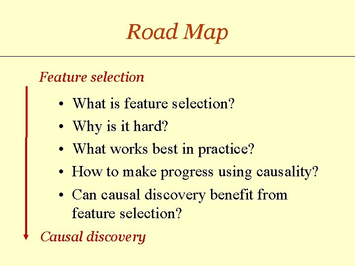 Road Map Feature selection • • • What is feature selection? Why is it