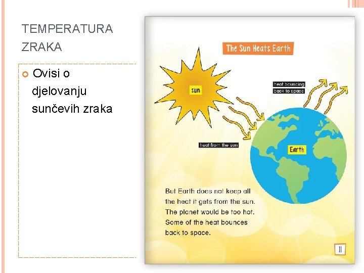TEMPERATURA ZRAKA Ovisi o djelovanju sunčevih zraka TEMPERATURA ZRAKA Ovisi o djelovanju sunčevih zraka