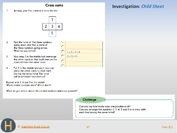 Investigation: Child Sheet © hamilton-trust. org. uk 37 Year R/1 