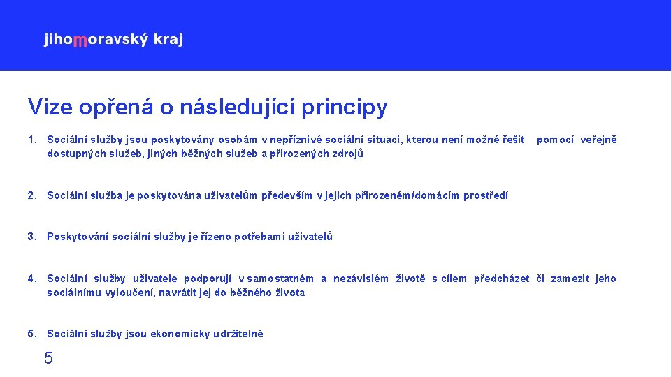 Vize opřená o následující principy 1. Sociální služby jsou poskytovány osobám v nepříznivé sociální