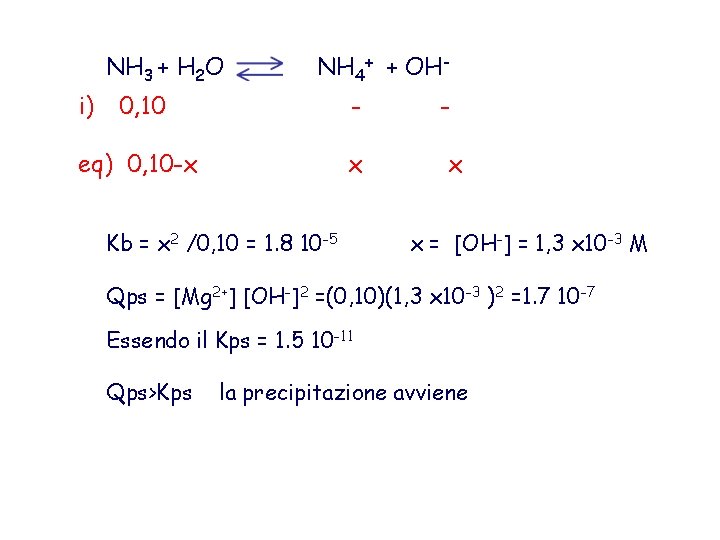 NH 3 + H 2 O i) NH 4+ + OH- 0, 10 -