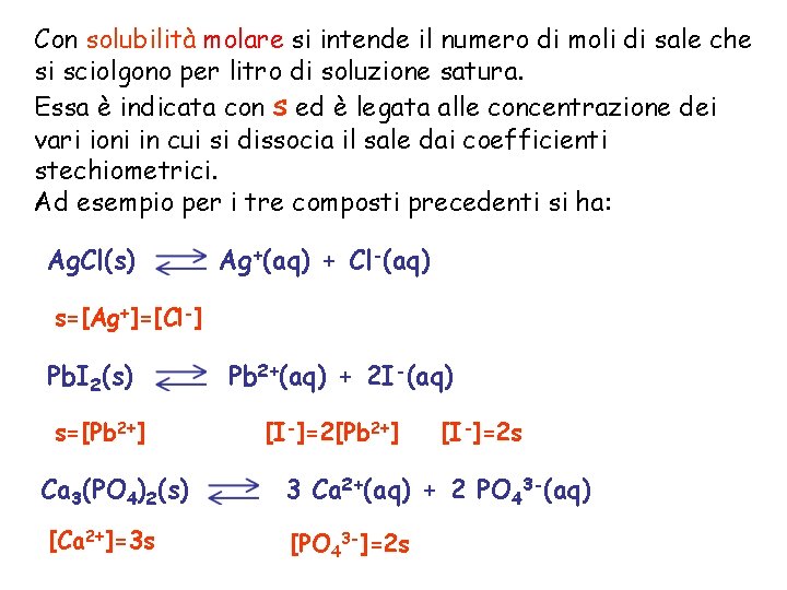 Con solubilità molare si intende il numero di moli di sale che si sciolgono