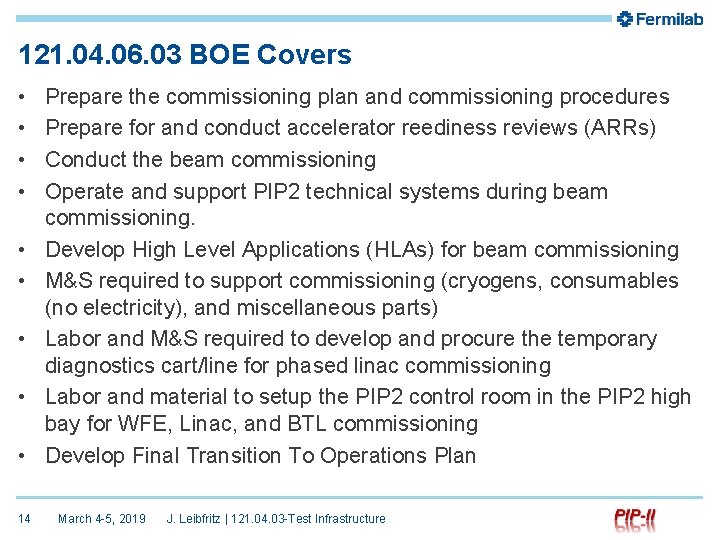 121. 04. 06. 03 BOE Covers • • • 14 Prepare the commissioning plan