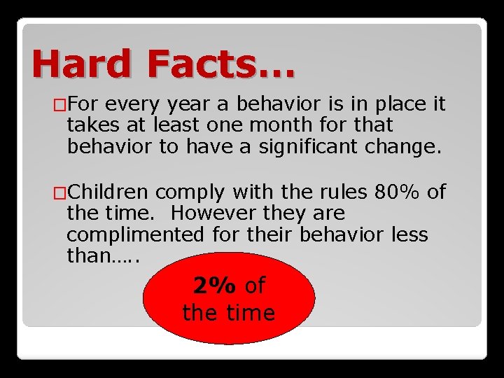 Hard Facts… �For every year a behavior is in place it takes at least