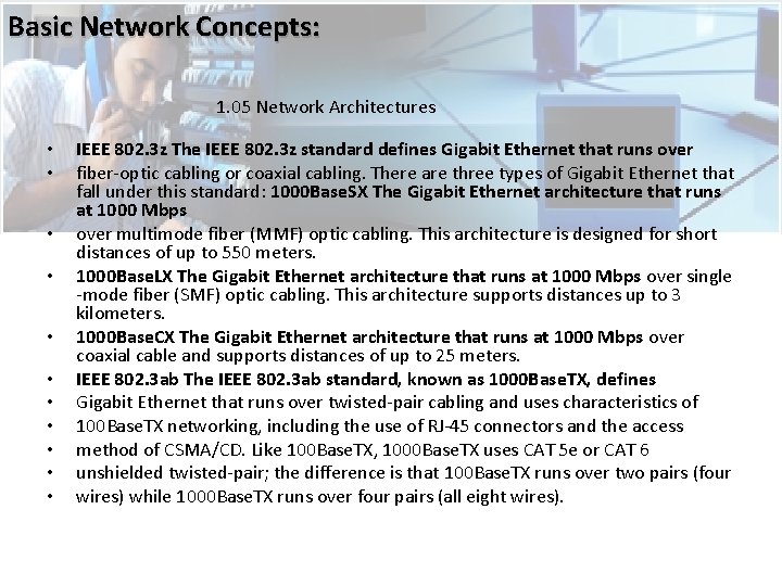 Basic Network Concepts: 1. 05 Network Architectures • • • IEEE 802. 3 z Basic Network Concepts: 1. 05 Network Architectures • • • IEEE 802. 3 z