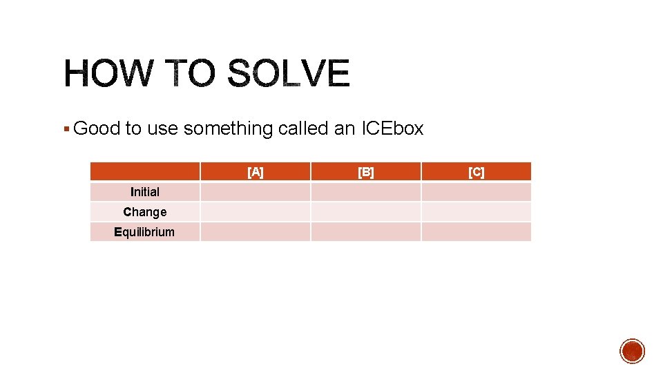 § Good to use something called an ICEbox [A] Initial Change Equilibrium [B] [C]