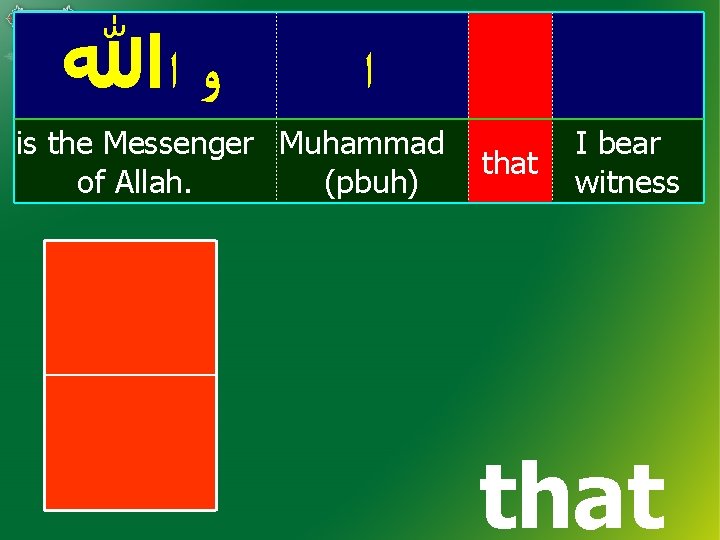  ﻭ ﺍﷲ ﺍ is the Messenger Muhammad of Allah. (pbuh) that I bear