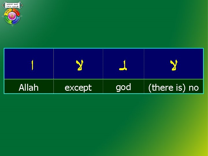  ﺍ Allah ﻻ ﻟـ ﻻ except god (there is) no 