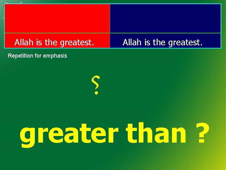 Allah is the greatest. Repetition for emphasis ؟ greater than ? 
