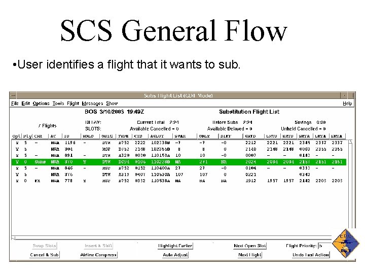 SCS General Flow • User identifies a flight that it wants to sub. 