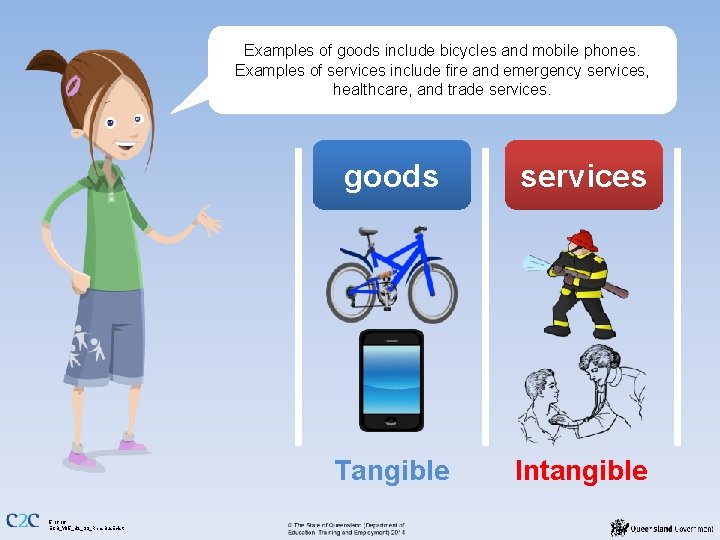 Examples of goods include bicycles and mobile phones. Examples of services include fire and