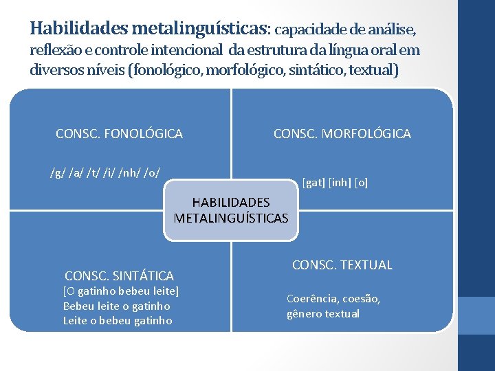 Habilidades metalinguísticas: capacidade de análise, reflexão e controle intencional da estrutura da língua oral