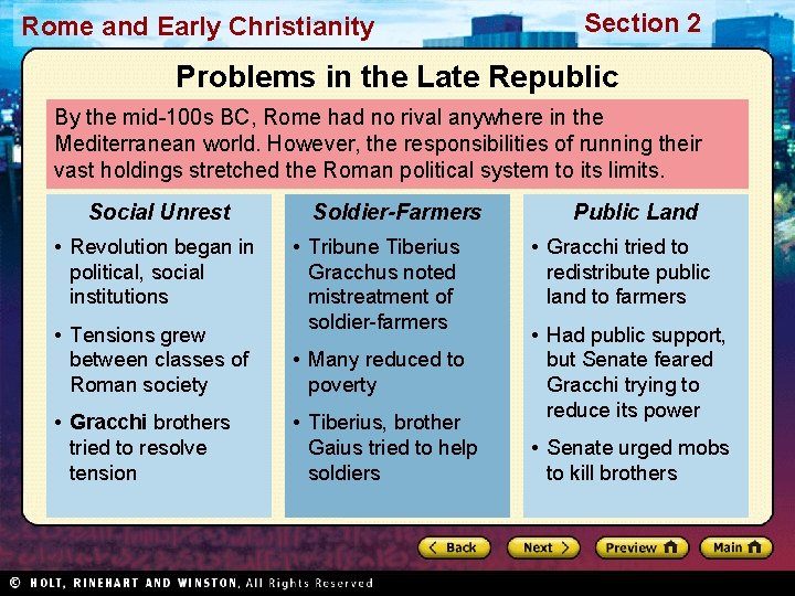 Rome and Early Christianity Section 2 Problems in the Late Republic By the mid-100