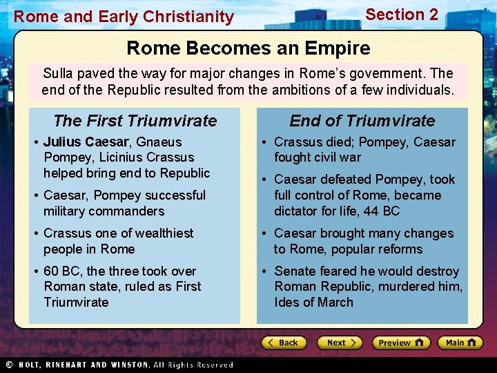 Rome and Early Christianity Section 2 Rome Becomes an Empire Sulla paved the way