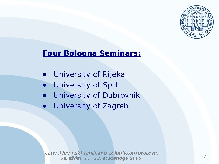 Four Bologna Seminars: • • University of of Rijeka Split Dubrovnik Zagreb Četvrti hrvatski