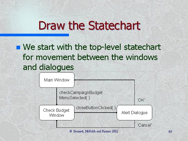 Draw the Statechart n We start with the top-level statechart for movement between the