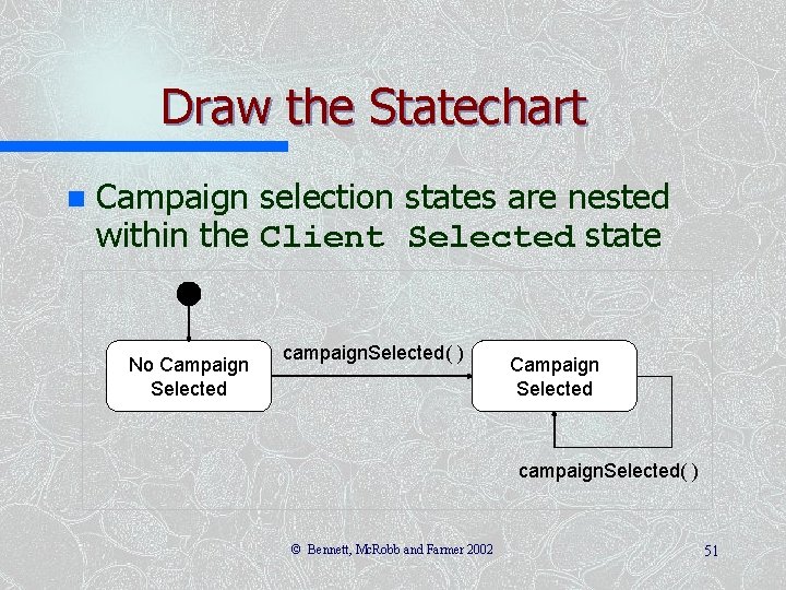 Draw the Statechart n Campaign selection states are nested within the Client Selected state
