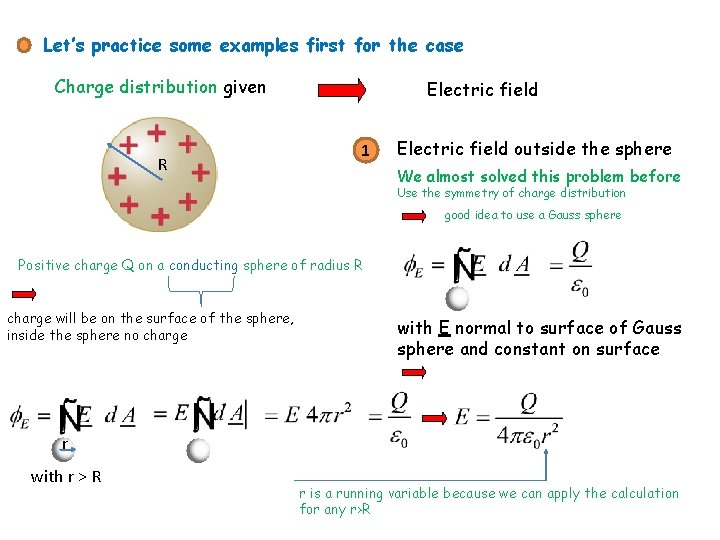 Let’s practice some examples first for the case Charge distribution given R Electric field