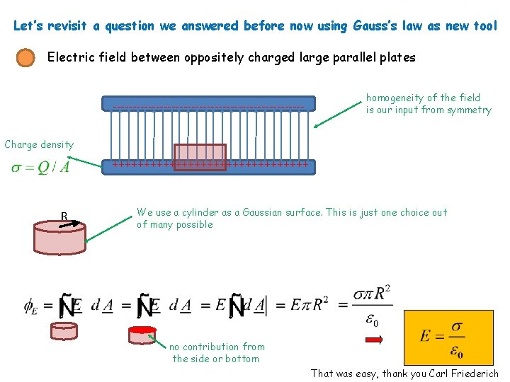 Let’s revisit a question we answered before now using Gauss’s law as new tool