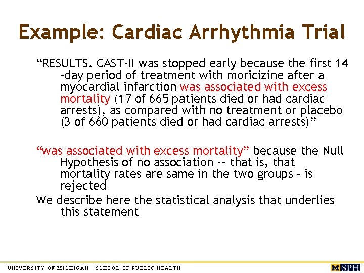 Example: Cardiac Arrhythmia Trial “RESULTS. CAST-II was stopped early because the first 14 -day Example: Cardiac Arrhythmia Trial “RESULTS. CAST-II was stopped early because the first 14 -day