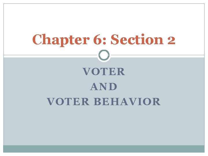 Chapter 6: Section 2 VOTER AND VOTER BEHAVIOR 