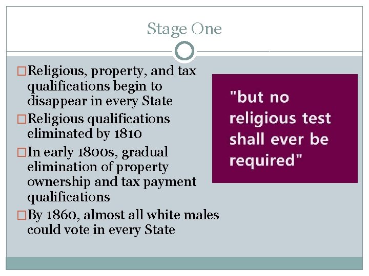 Stage One �Religious, property, and tax qualifications begin to disappear in every State �Religious