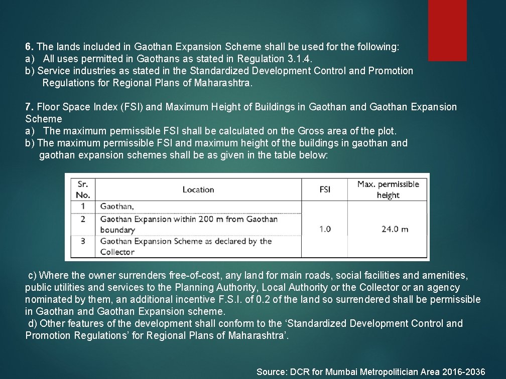 6. The lands included in Gaothan Expansion Scheme shall be used for the following: