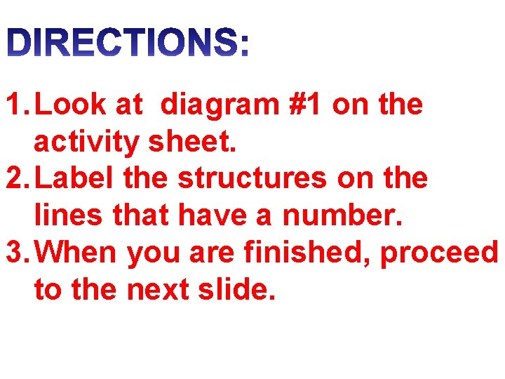 1. Look at diagram #1 on the activity sheet. 2. Label the structures on