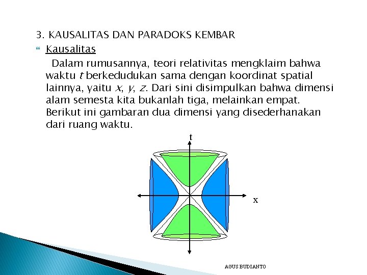 3. KAUSALITAS DAN PARADOKS KEMBAR Kausalitas Dalam rumusannya, teori relativitas mengklaim bahwa waktu t