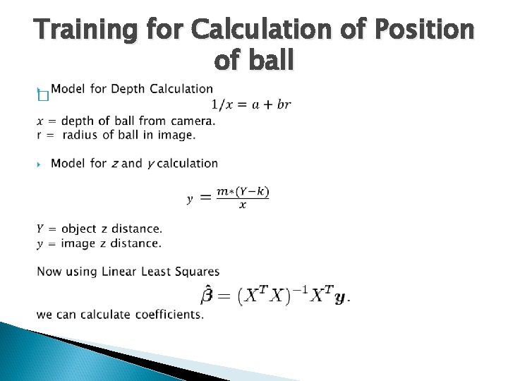 Training for Calculation of Position of ball � 