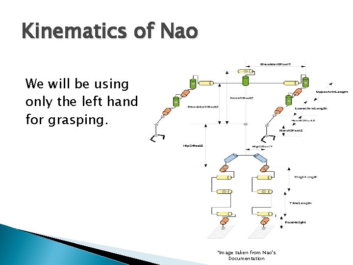 Kinematics of Nao We will be using only the left hand for grasping. *Image