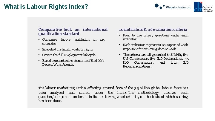 What is Labour Rights Index? Comparative tool, an qualification standard • Compares countries labour