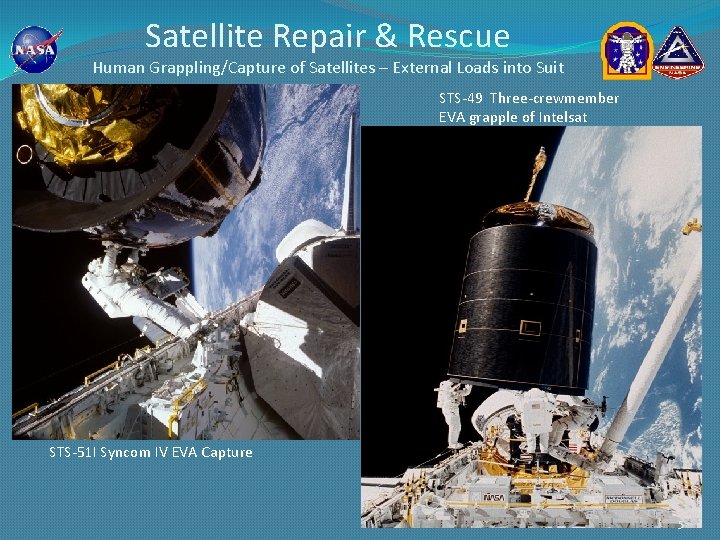 Satellite Repair & Rescue Human Grappling/Capture of Satellites – External Loads into Suit STS-49