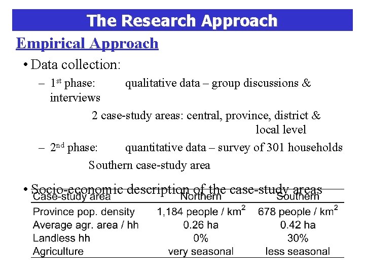 The Research Approach Empirical Approach • Data collection: – 1 st phase: qualitative data