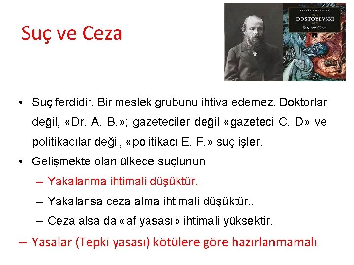 Suç ve Ceza • Suç ferdidir. Bir meslek grubunu ihtiva edemez. Doktorlar değil, «Dr.