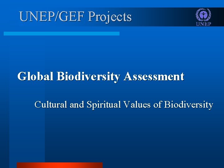 UNEP/GEF Projects Global Biodiversity Assessment Cultural and Spiritual Values of Biodiversity 